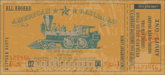 vector image of old vintage american western rail train ticket	