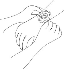 Raksha Bandhan celebration continuous one line drawing. Sister tying (Raksha Bandhan) on brother’s hand