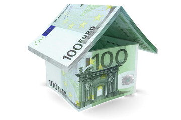 Haus-Symbol geform aus 100-Euro-Scheinen
