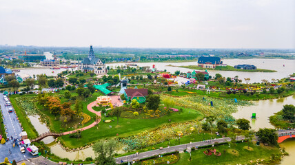 Aerial photography of Holland Flower Sea Scenic Area, Dafeng District, Yancheng City, Jiangsu Province, China