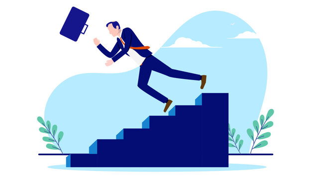 Businessman failure - Unlucky man falling down stairs in corporate suit. Business and career fail concept. Flat design vector illustration with white background