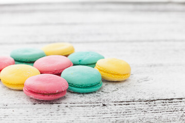 Tasty sweet macarons on a table.