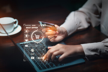 Women using laptop on tabel shopping online and service, buy product discount on store. concept shopping e-commerce on website.