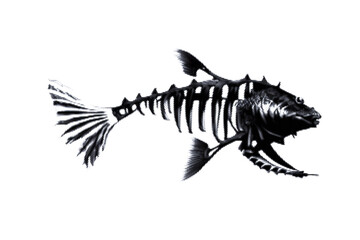 Fantastic fish skeleton. Sea monster. Halftone Vector illustration. Isolated on white background.