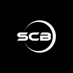 SCB letter logo design with black background in illustrator, cube logo, vector logo, modern alphabet font overlap style. calligraphy designs for logo, Poster, Invitation, etc.