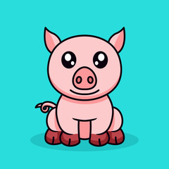 Obraz na płótnie Canvas Vector illustration of cute pig and chibi animal