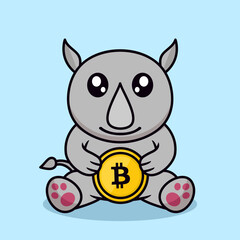 Vector illustration of cute rhino and chibi animal