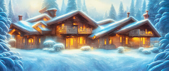 Fototapeta premium Artistic concept painting of a beautiful winter house, background illustration.