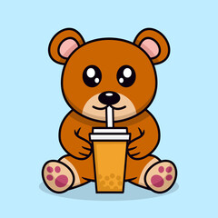 Obraz premium Vector illustration of cute bear and chibi animal