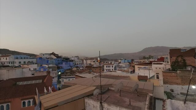 Timelapse video from Morocco, Chefchaouen. Sunrise with the blue city and mountains in the background.