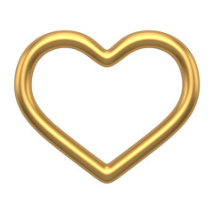 Golden heart 3d contour. Realistic decorative design element. Romantic symbol of love