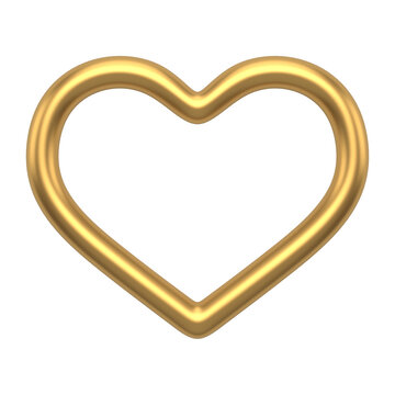 Golden heart 3d contour. Realistic decorative design element. Romantic symbol of love