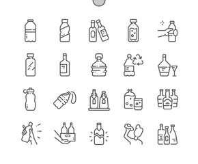 Different bottles. Steel bottle. Wine shop. Bottle recycle. Pixel Perfect Vector Thin Line Icons. Simple Minimal Pictogram