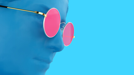 3d render face profile of a woman sculpture in glasses fashion background