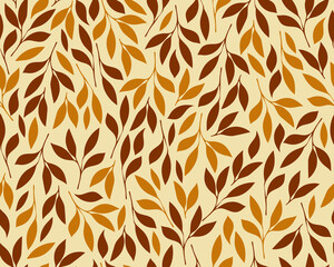 Autumn Leaves Seamless Pattern. Autumn Color Leaf Print for Organic and Healthy Food Packaging, Textile, Fabric, Natural Eco Cosmetics, Vegan Product. Vector EPS 10