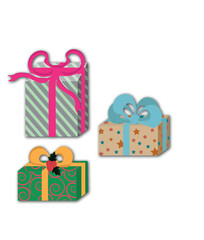 set of colorful gift boxes with ribbons