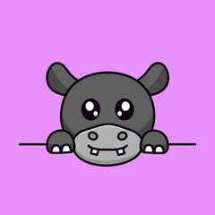Vector illustration of a hippopotamus and chibi animal