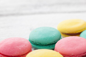 Tasty sweet macarons on a table.