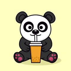 Vector illustration of cute panda and chibi animal