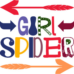 Girl Spider Quotes Typography Retro Colorful Lettering Design Vector Template For Prints, Posters, Decor