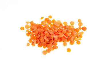 Split Red Lentils on White Background