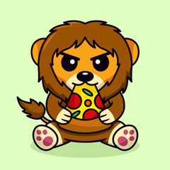 Vector illustration of cute lion and chibi animal