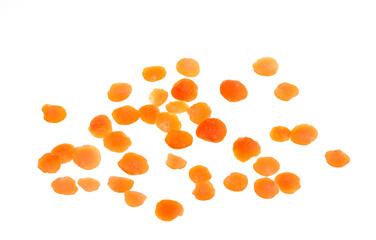 Split Red Lentils on White Background