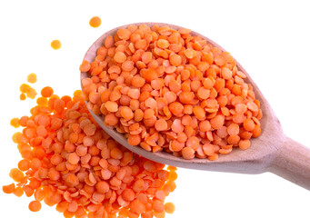 Split Red Lentils on Wooden Spoon
