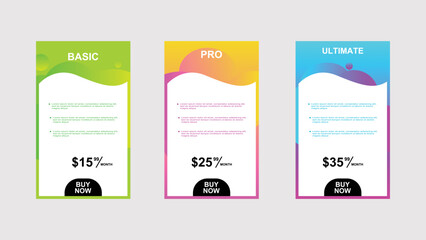 Pricing table design for website business .vector template illustration for application