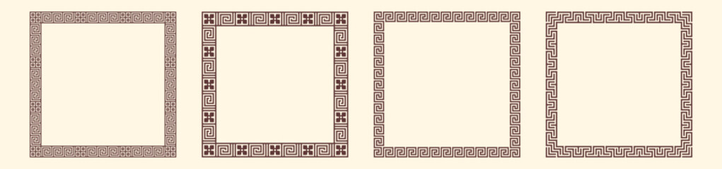 Greek key border, square frames collection. Decorative ancient meander, greece ornamental set with repeated geometric motif. Easy to make rectangle frame.