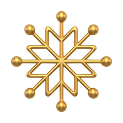 Christmas snowflake poured out gold. Snow tracery with rays from round balls