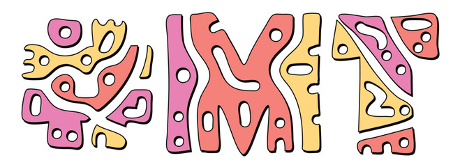 Obraz premium MT Hashtag. Doodle isolate text. Colored curves decorative doodle letters. Hashtag #MT is abbreviation for the US American state Montana for print, booklet, banner, flyer.