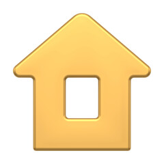 Golden abstract house 3d. Christmas high design with windows and roof