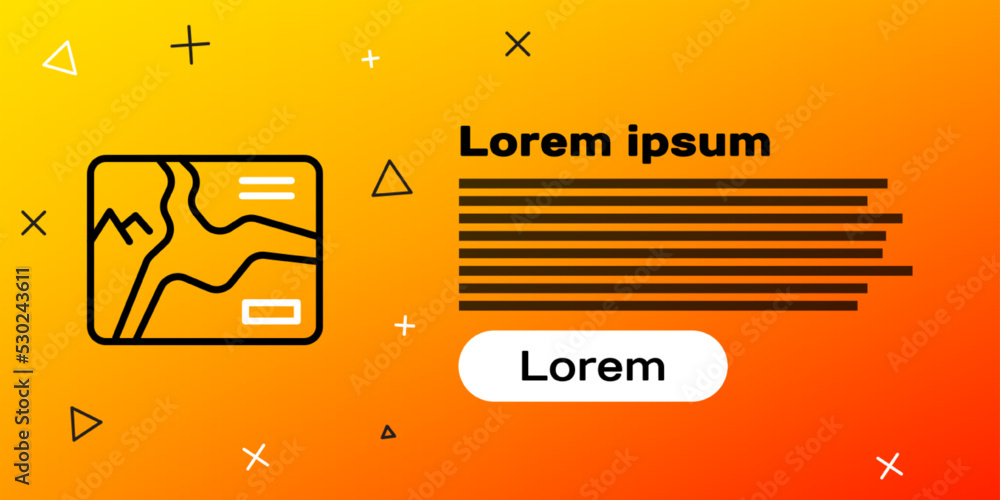 Poster line topographic map with route and coordinates icon isolated on yellow background. colorful outline