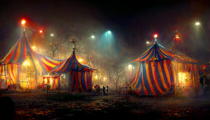 halloween haunted circus conceptual illustration, created with generative ai - obrazy, fototapety, plakaty