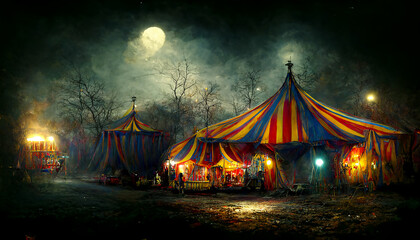 halloween haunted circus, created with generative ai - obrazy, fototapety, plakaty