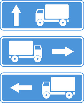 Recommended driving direction with white arrow for trucks.