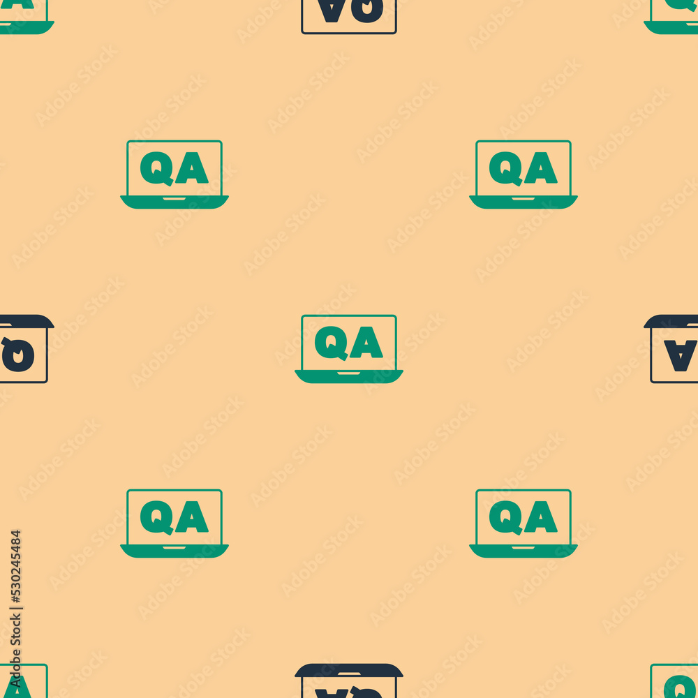 Poster green and black speech bubbles with question and answer icon isolated seamless pattern on beige back