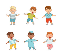 Happy Little Boy and Girl Standing with Open Arms for Hug Vector Illustration Set