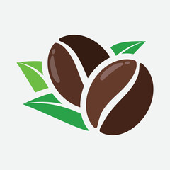 Coffee beans symbol with leaves for icon design.