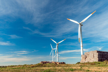 Green energy on wind turbines and wind turbines. Alternative energy sources and renewable energy sources. Power generation and generators of power plants.Wind farm and wind,environmental conservation