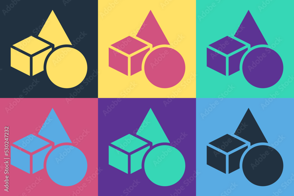 Poster pop art basic geometric shapes icon isolated on color background. vector