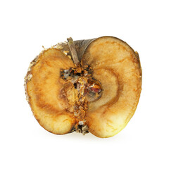 half rotten apple isolated on white background.