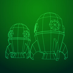 Space Rocket Ship. Wireframe low poly mesh vector illustration.