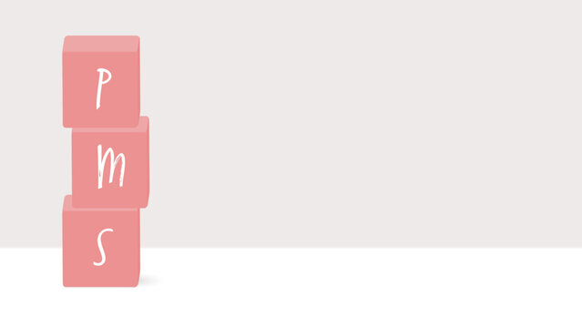 PMSの文字が入ったピンク色のブロックのイラスト - シンプルでおしゃれな月経前症候群のイメージ素材
