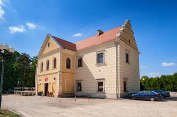 The Mecinski Palace, now a district cultural center, houses the Regional Museum, Dzialoszyn, Lodz Voivodeship, Poland	