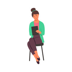 A woman on a chair. Flat vector illustration isolated on a white background