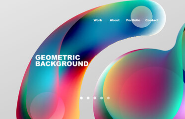 Landing page abstract liquid background. Flowing shapes, round design and circle. Web page for website or mobile app wallpaper