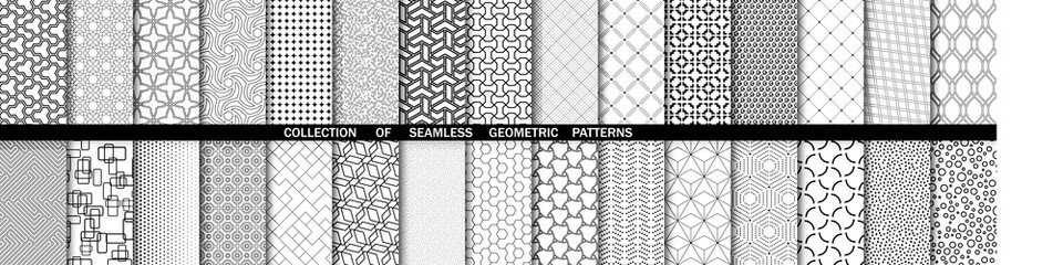 Set of vector seamless black and white geometric patterns for your designs and backgrounds. Geometric abstract ornament. Modern ornaments with repeating elements