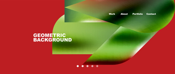 Glassmorphism landing page background template. Colorful glass shapes with metallic effect abstract composition for wallpaper, banner, background